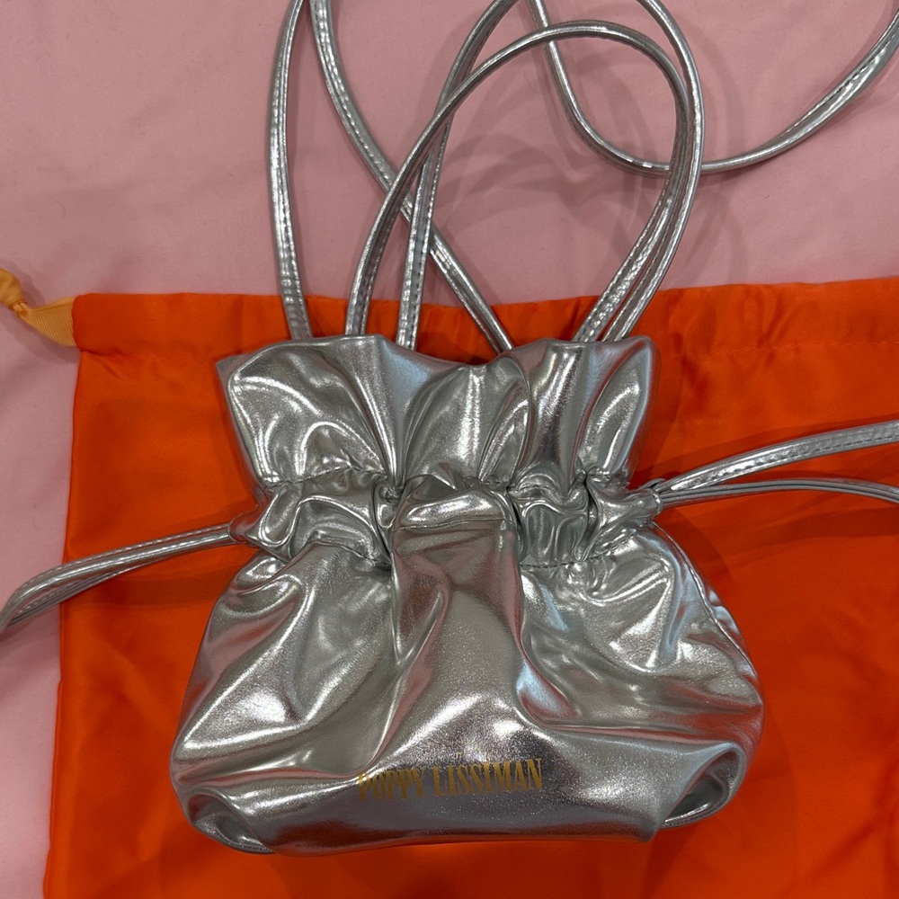 Metallic Silver Mini Drawstring Bag - Picture 4 of 4